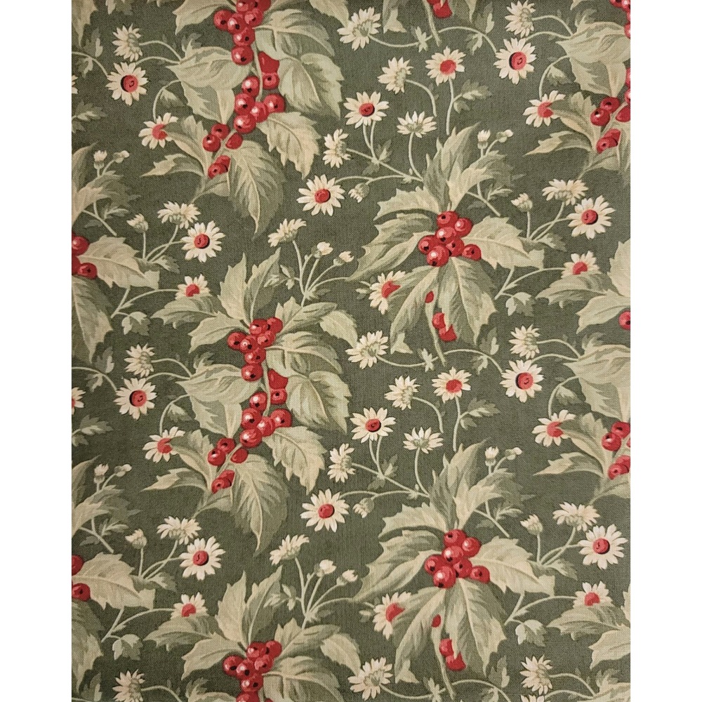 1yd Moda Poinsettia Plaza 3 Sisters Green Holly Berry Cotton Fabric‎ 44291